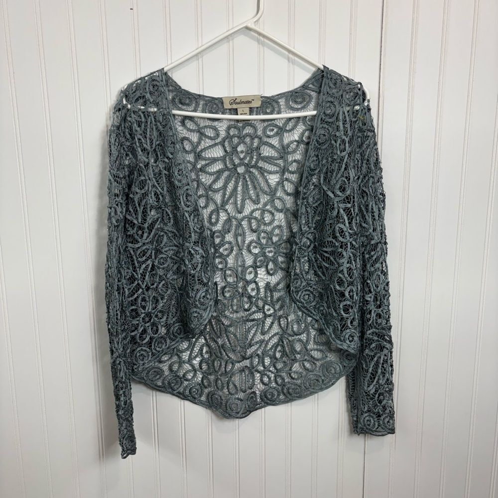 Soulmates vintage turquoise Lace Silk cropped y2k Cardigan